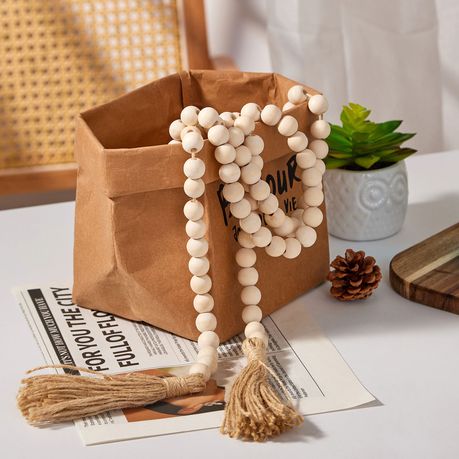 2-Piece Farmhouse Wood Beads Garland with Tassels Boho Home Decor