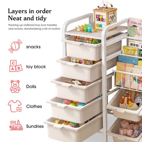 Kids Bookshelf Mobile Toy Storage Organiser Trolley Bookcase