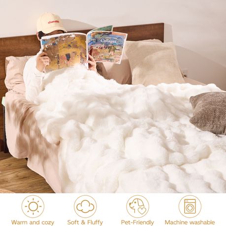 Faux Rabbit Fur Blanket 2m Heavy Thick Plush Bedroom Lounge Decor