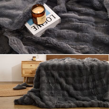 Faux Rabbit Fur Blanket 2m Heavy Thick Plush Bedroom Lounge Decor