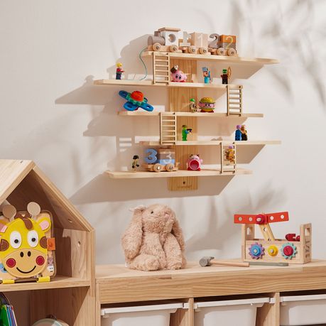 Pine Wood 5-Tier Toy Display Shelf