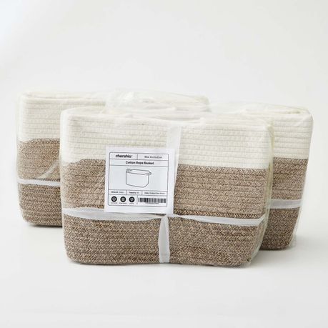 White & Brown Cotton Rope Storage Basket Set (3 Piece)