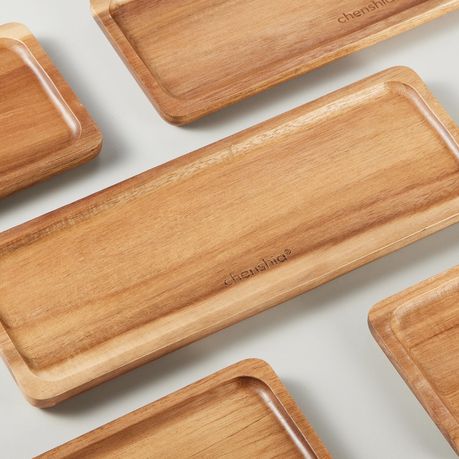 5-Piece Acacia Wood Serving Tray Tabletop Decorative Organiser Tray - Rectangle