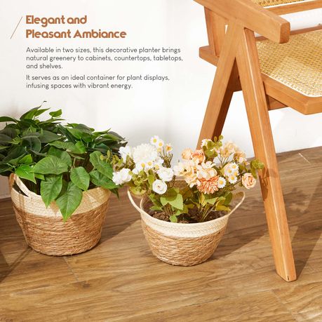Woven Mat Grass Planter Flower Basket Set