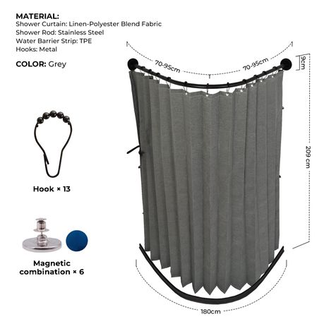 Chenshia Magnetic Folding Shower Curtain Kit No-drill & Waterproof Curtain