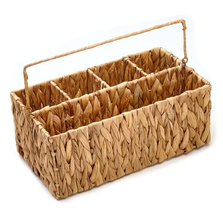 Chenshia 4-Compartment Hand-Woven Wicker Cutlery Holder Tabletop Organizer