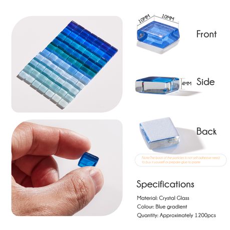 356Pc Square Crystal Glass Mosaic Tiles Assorted Blue Craft Decor