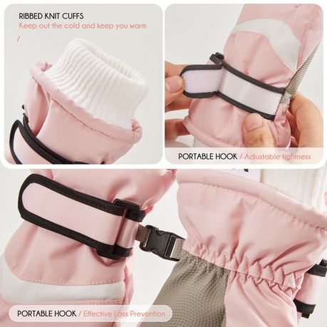 Kids Winter Gloves Waterproof Thermal Snow Ski Mittens - Pink