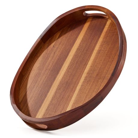Oval Acacia Wood Serving Tray with Handles