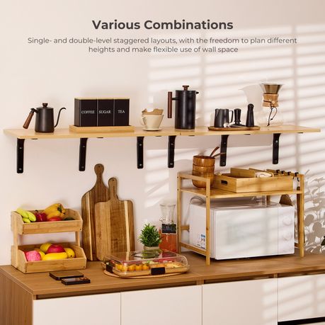 Wall Mounted Floating Shelf with Metal Brackets - 2Pc Beige