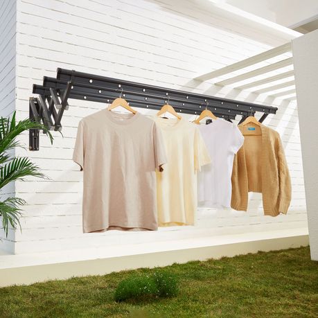 2m Wall-Mounted Aluminium Drying Rack with Windproof Clips