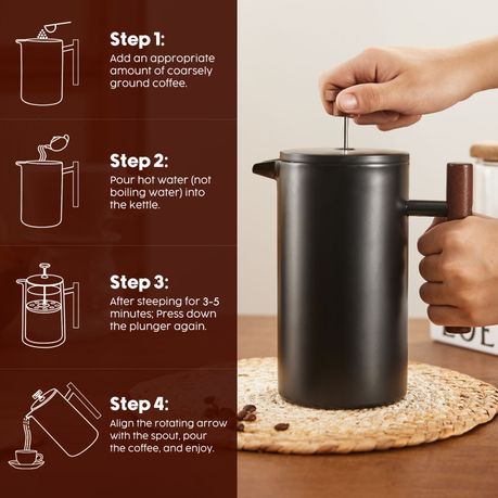 1L Stainless Steel French Press Coffee Maker - Black