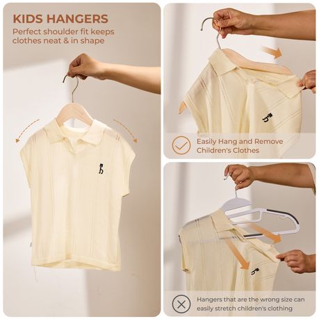 10Pc Wooden Kids Clothes Hangers with Anti-Slip Shoulder Grooves