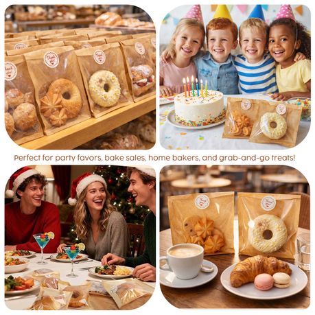 Kraft Paper Food Bags with Window - 100 Pack