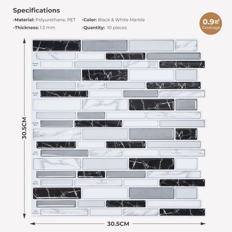 Peel and Stick 3D Mosaic Wall Tiles | 10 Sheets | 30 × 30 cm