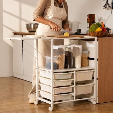 Extendable Kitchen Storage Cart with 6 Drawers