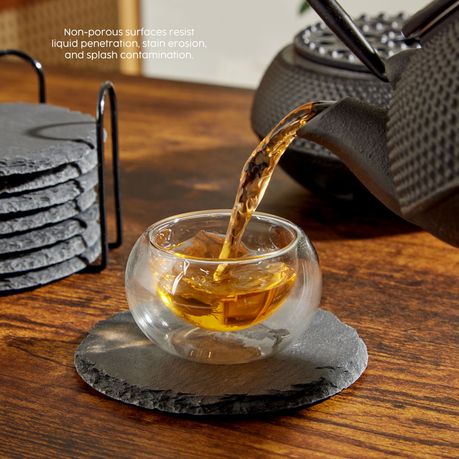 8Pc Round Slate Coaster Set