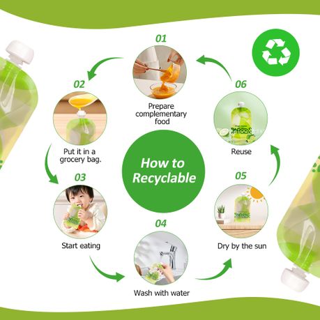 150ml Green Reusable Baby Puree Pouch (5 Pack)