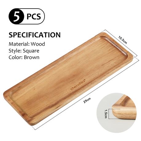 5-Piece Acacia Wood Serving Tray Tabletop Decorative Organiser Tray - Rectangle