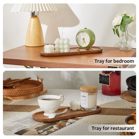 5-Piece Acacia Wood Serving Tray Tabletop Decorative Organiser Tray - Oval