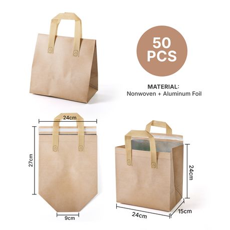 Reusable Insulated Takeout Bags with Aluminium Foil Sealing - 50 Piece