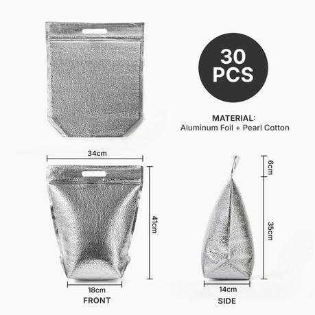 Insulated Aluminium Foil Storage Bags - 30 Pack