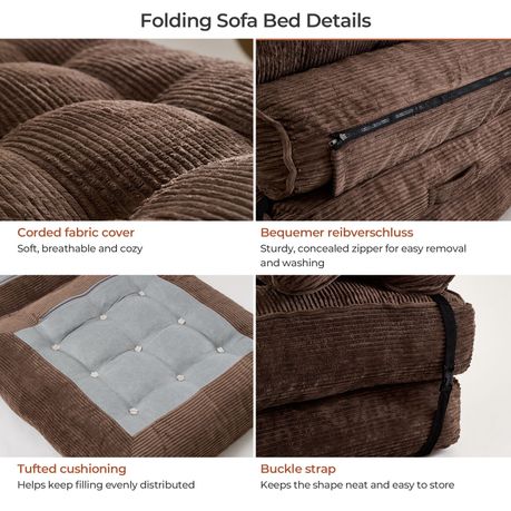 Brown 3-in-1 Folding Sofa Bed