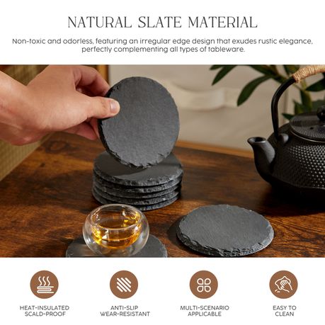 8Pc Round Slate Coaster Set