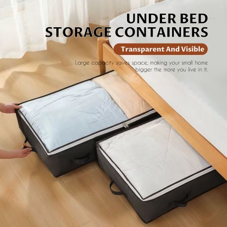Chenshia 90L Underbed Storage Containers Clothes Blankets Winter & Handles - Grey