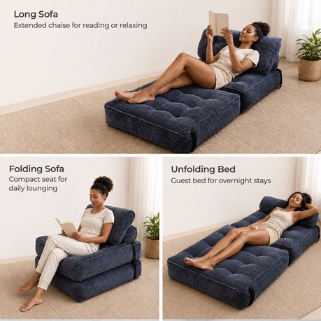 Grey 3-in-1 Folding Sofa Bed