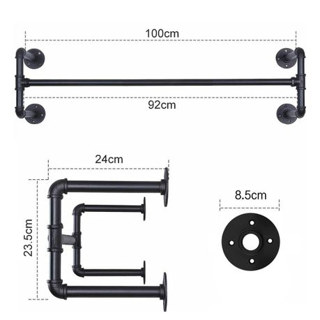 2-Pack Wall-Mount Industrial Pipe Clothes Rack