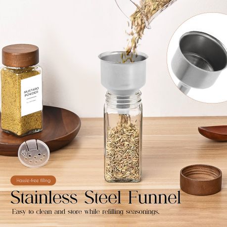 Chenshia 24-Piece Spice Jar Set Walnut Lids-Labels, Grinder, Pen & Funnel