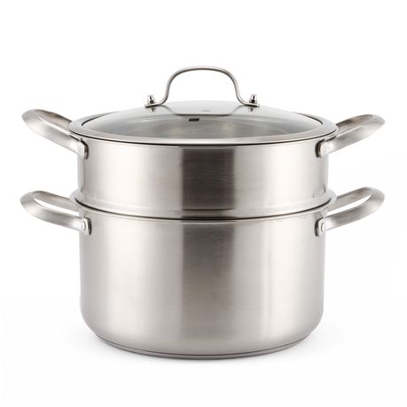 Stainless Steel Steamer Pot with Glass Lid - 5.8 L