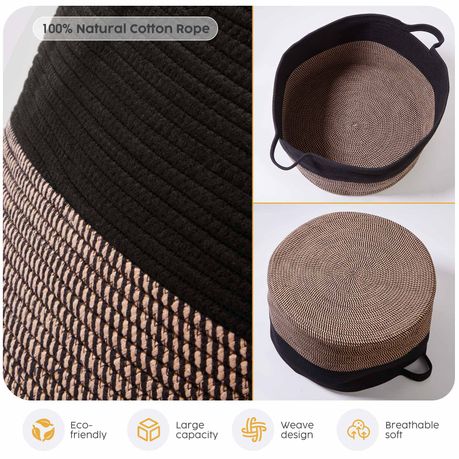 90L Woven Laundry Basket Foldable Storage Hamper - Black & Brown