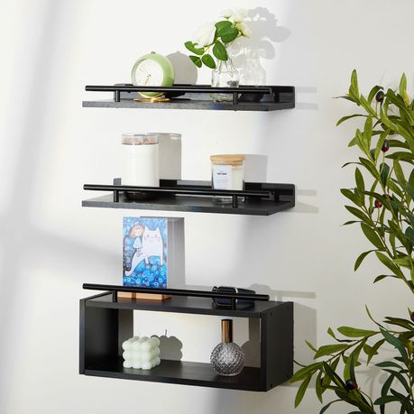 Floating Shelves with Metal Rails Set