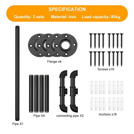 2-Pack Wall-Mount Industrial Pipe Clothes Rack