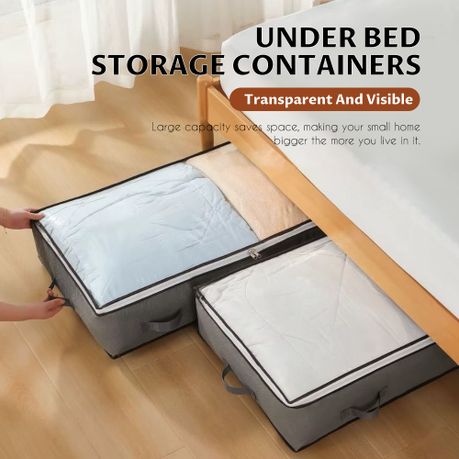 Chenshia 90L Underbed Storage Containers Clothes Blankets Winter & Handles - Grey