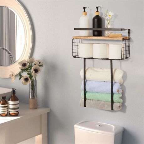 Chenshia Wall Mounted Towel Rack Floating Shelf Bathroom Organizer