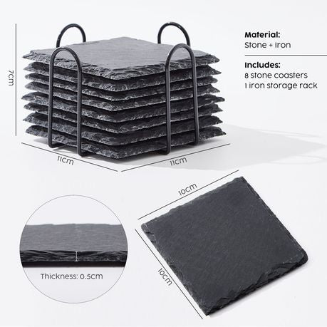 8Pc Square Slate Coaster Set