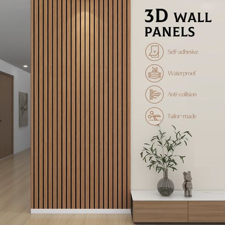 3D Fluted Wooden Wallpaper - Brown