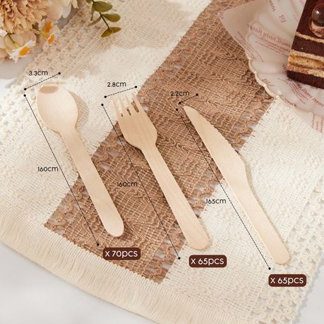 200Pc Biodegradable Natural Birch Wood Cutlery Combo Set