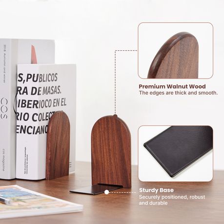 L-Shaped Walnut Wood Bookends - 2Pcs