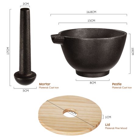 Cast Iron Mortar & Pestle with Lid Grinder Spice Mixing Tools 15cm