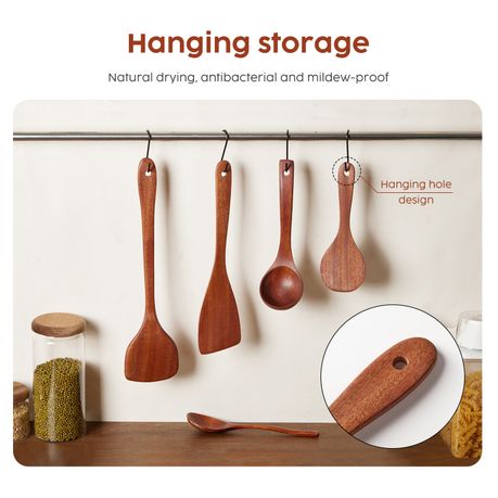 Ebony Wood Cutlery 5 Piece Set Cooking Utensils