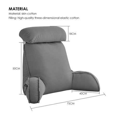 Bed Reading Pillow with Arm Support & Side Pockets - Grey