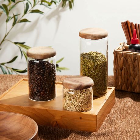 3pc Glass Canister Set with Acacia Lids