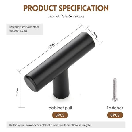 Stainless Steel Cabinet Handles Matte Black - 8 Pack