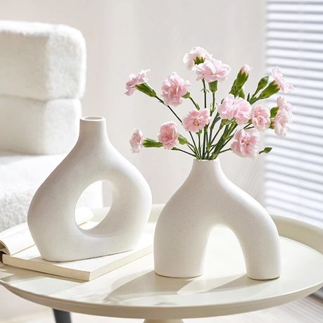 Nordic Ceramic Vase Set 2 Piece Minimalist Boho Flower Pot Decor