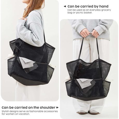 Mesh Multi-Pocket Beach Tote Foldable Nylon Travel Shoulder Bag