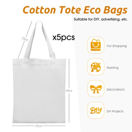 Blank Cotton Tote Bags - 5 Pack